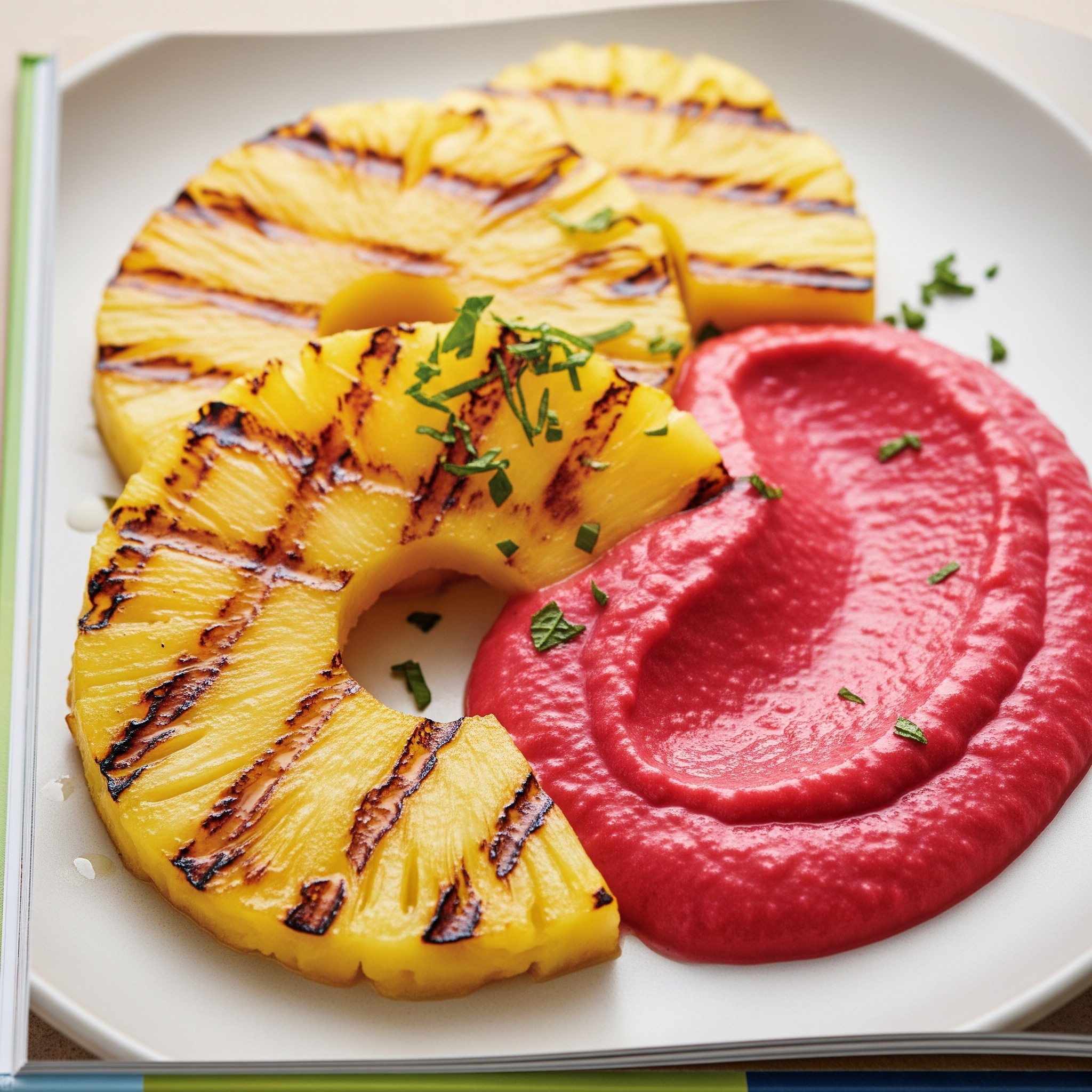 Gebratene Ananas mit Himbeerpüree
