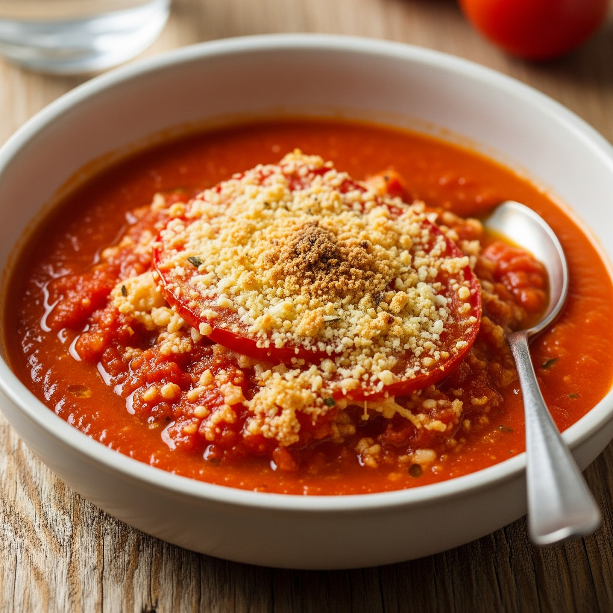 Toskanische Tomatensuppe mit gratinierten Tomaten