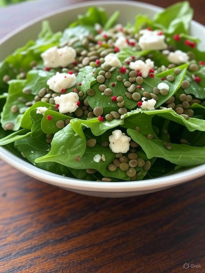Blattsalat mit Grünen Linsen und gebackenem Feta