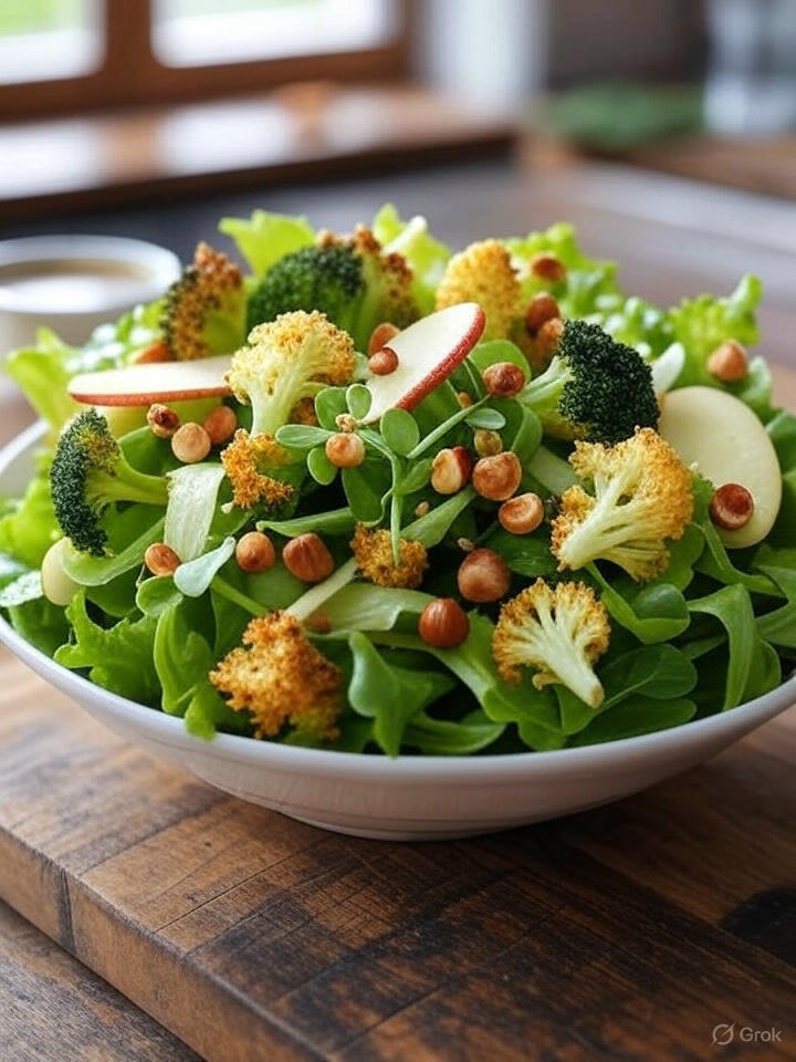 Wintersalat mit gebratenem Brokkoli und gerösteten Haselnüssen