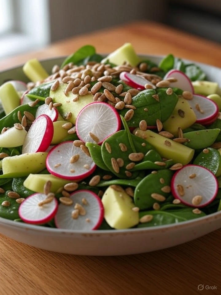 Gemüsesalat mit Joghurt-Vinaigrette und gerösteten Sonnenblumenkernen