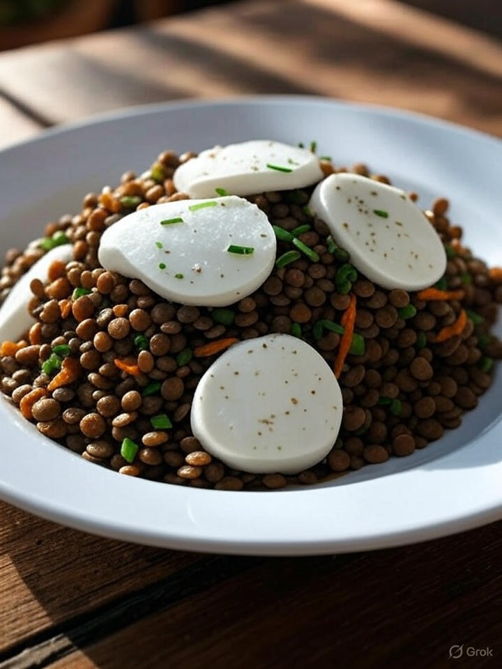 Mozzarella auf Linsensalat