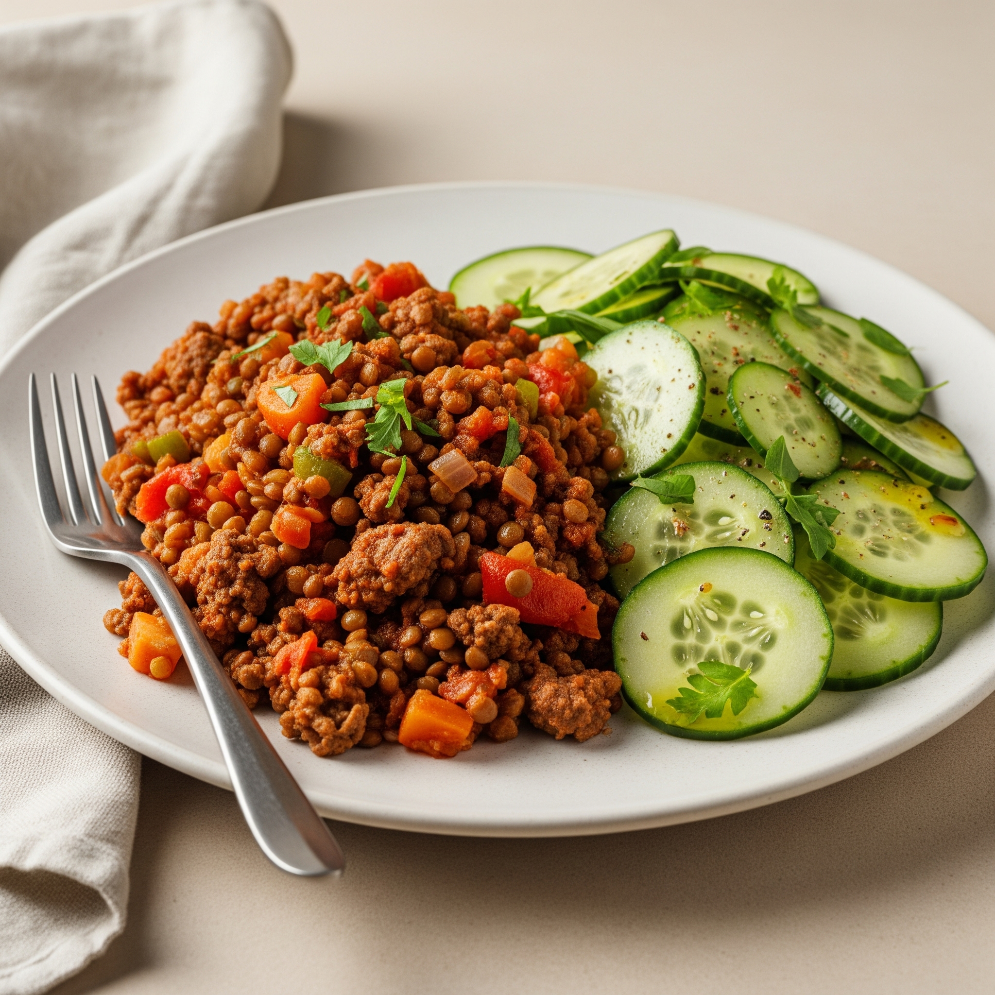 Linsenbolognese mit Gurkensalat - ChatGPT