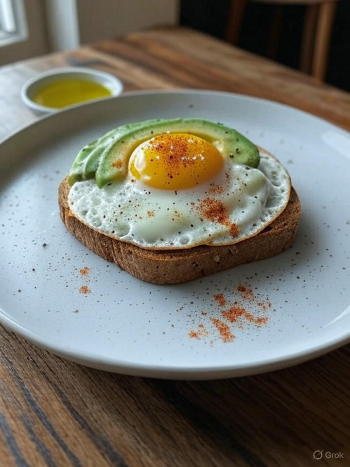 Spiegelei mit Avocado auf getoastetem Vollkornbrot