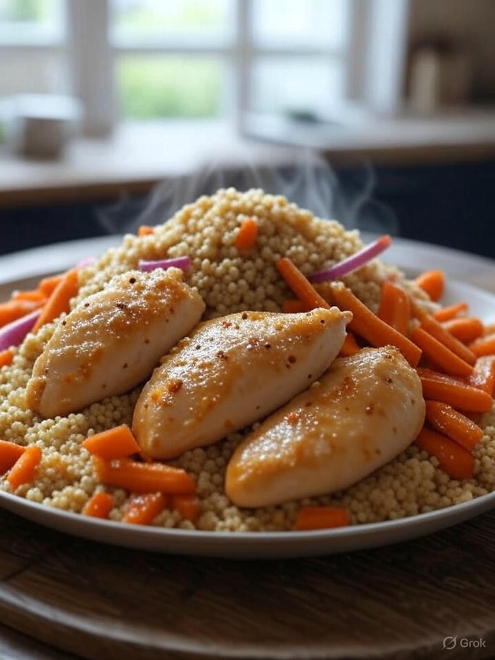 Orangen-Hähnchen mit Vollkorn-Couscous und Karottengemüse