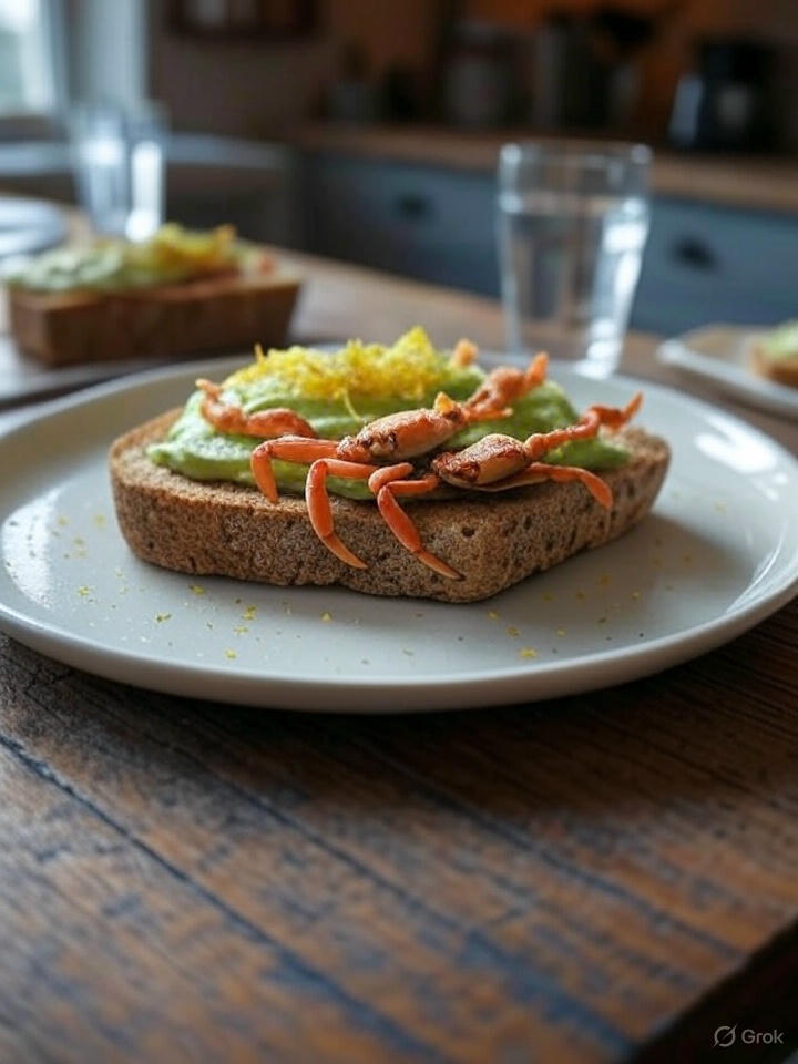 Vollkornbrot mit Avocadocreme und Krabben